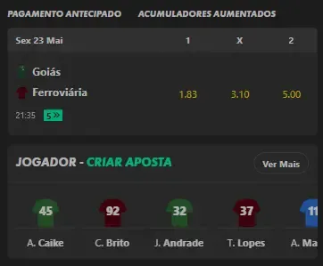 Odds na &lsquo;casa de apostas X&rsquo; para Goi&aacute;s x Ferrovi&aacute;ria