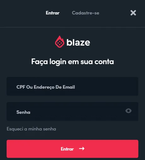 Captura de tela da p&aacute;gina de cadastro no App da Blaze.