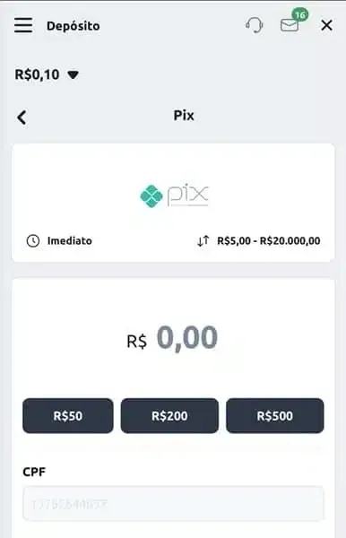 Captura de tela da se&ccedil;&atilde;o de dep&oacute;sitos da Betano