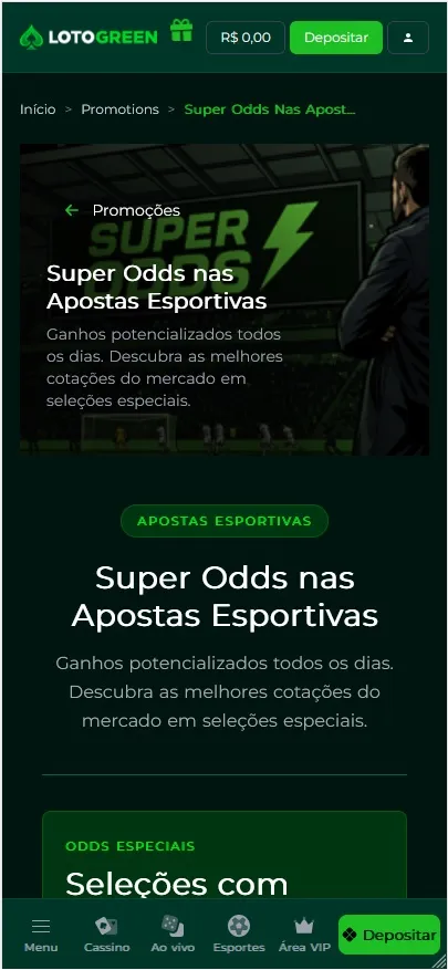 Promo&ccedil;&atilde;o Super Odds Lotogreen nas apostas esportivas com cota&ccedil;&otilde;es especiais
