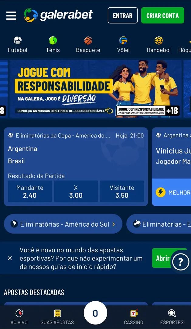 Captura de tela da p&aacute;gina inicial da Galera Bet pelo celular