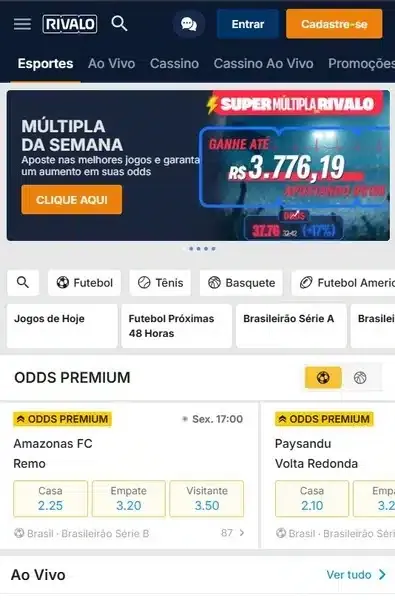 Captura de tela da p&aacute;gina inicial da Rivalo