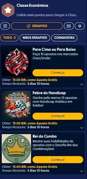 Captura de tela com as miss&otilde;es dispon&iacute;veis na Bet d&aacute; Sorte