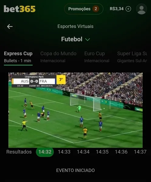 P&aacute;gina inicial do futebol virtual na bet365
