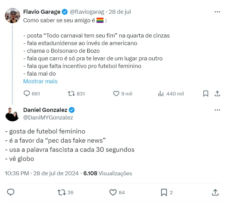Postagem do Daniel Gonzalez no X