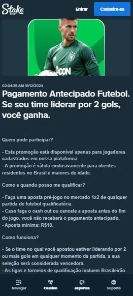 Captura de tela do Pagamento antecipado na Stake