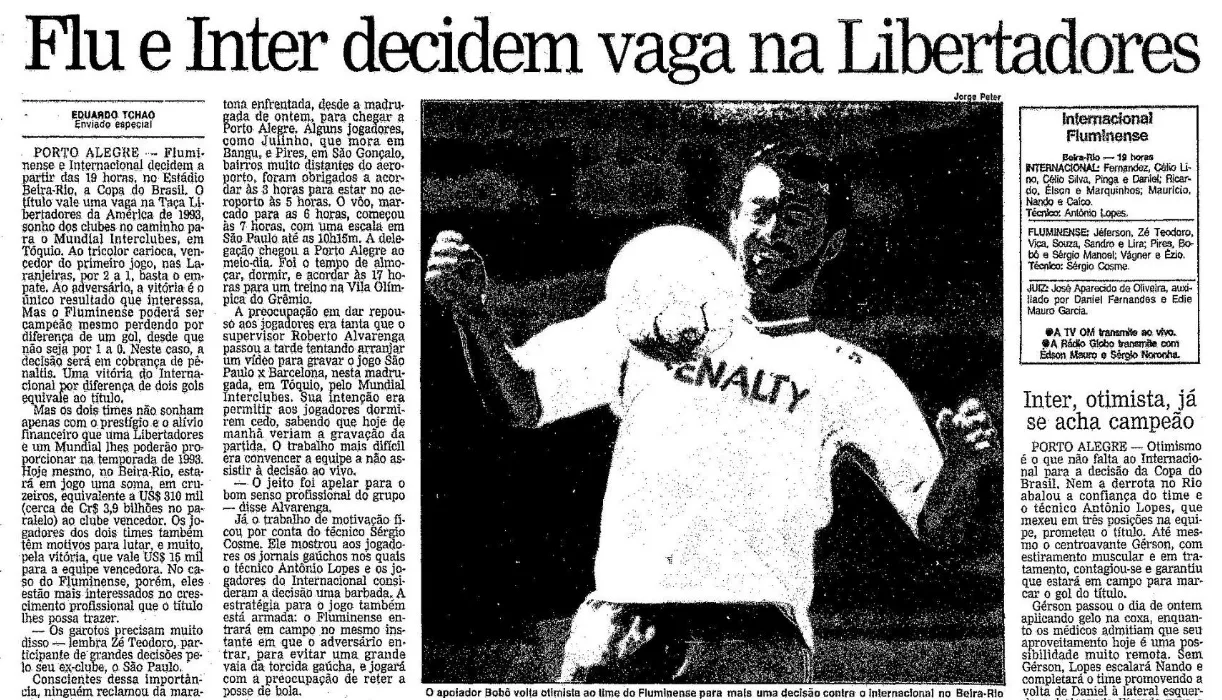 Fluminense do craque Bob&ocirc; decidiria "vaga na Libertadores" na final da Copa do Brasil - Foto: Reprodu&ccedil;&atilde;o/Acervo O Globo
