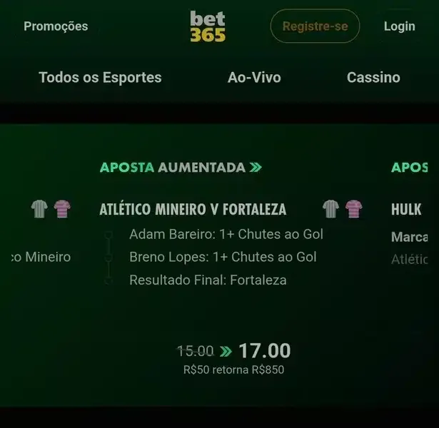 Captura de tela das apostas aumentadas dispon&iacute;veis na Bet365