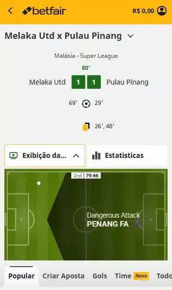 Captura de tela das ferramentas para acompanhar jogos e apostas ao vivo na Betfair