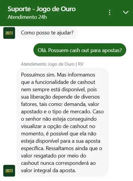 Captura de tela do servi&ccedil;o de chat ao vivo da Jogo de Ouro Bet
