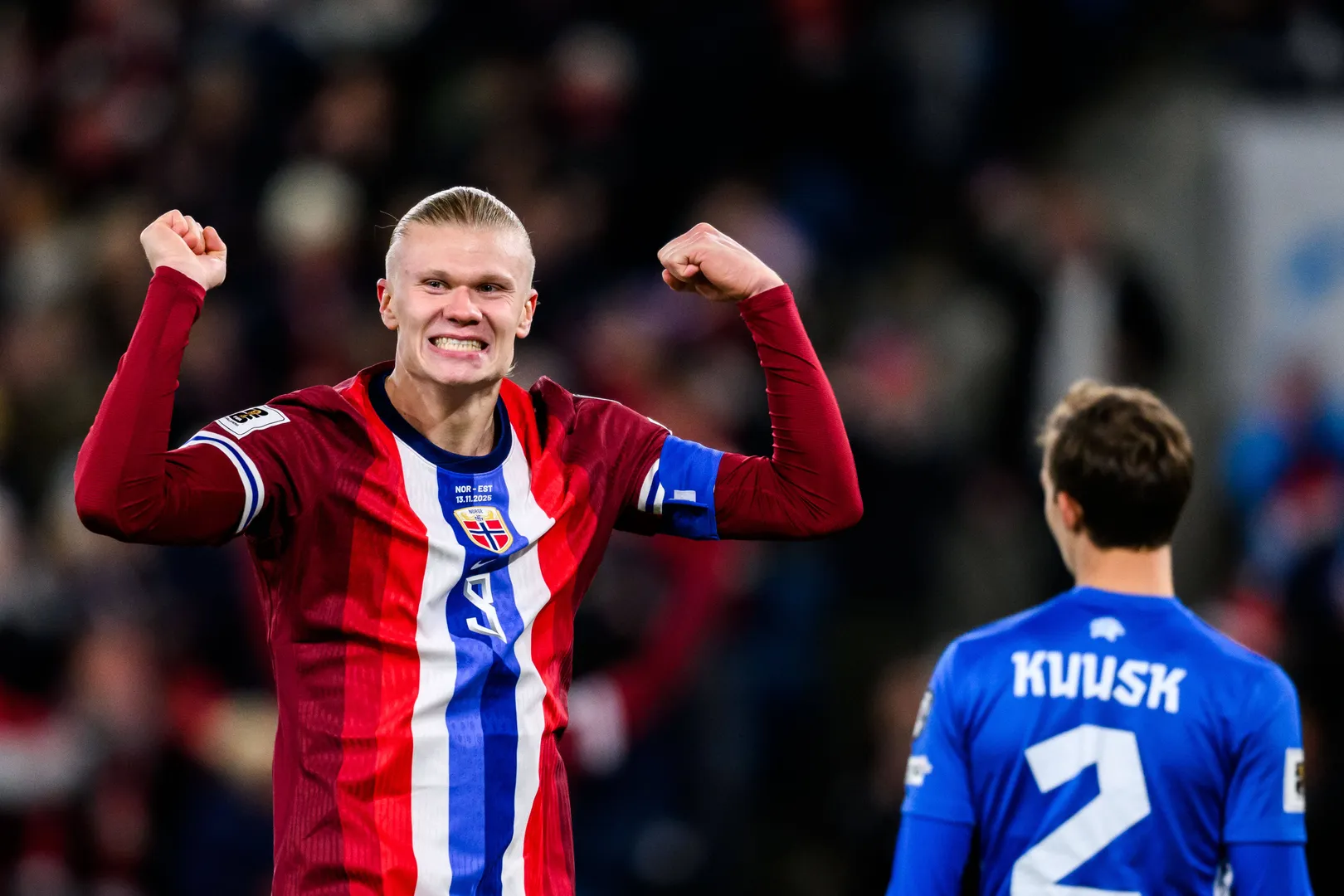 Haaland durante Noruega x Est&ocirc;nia