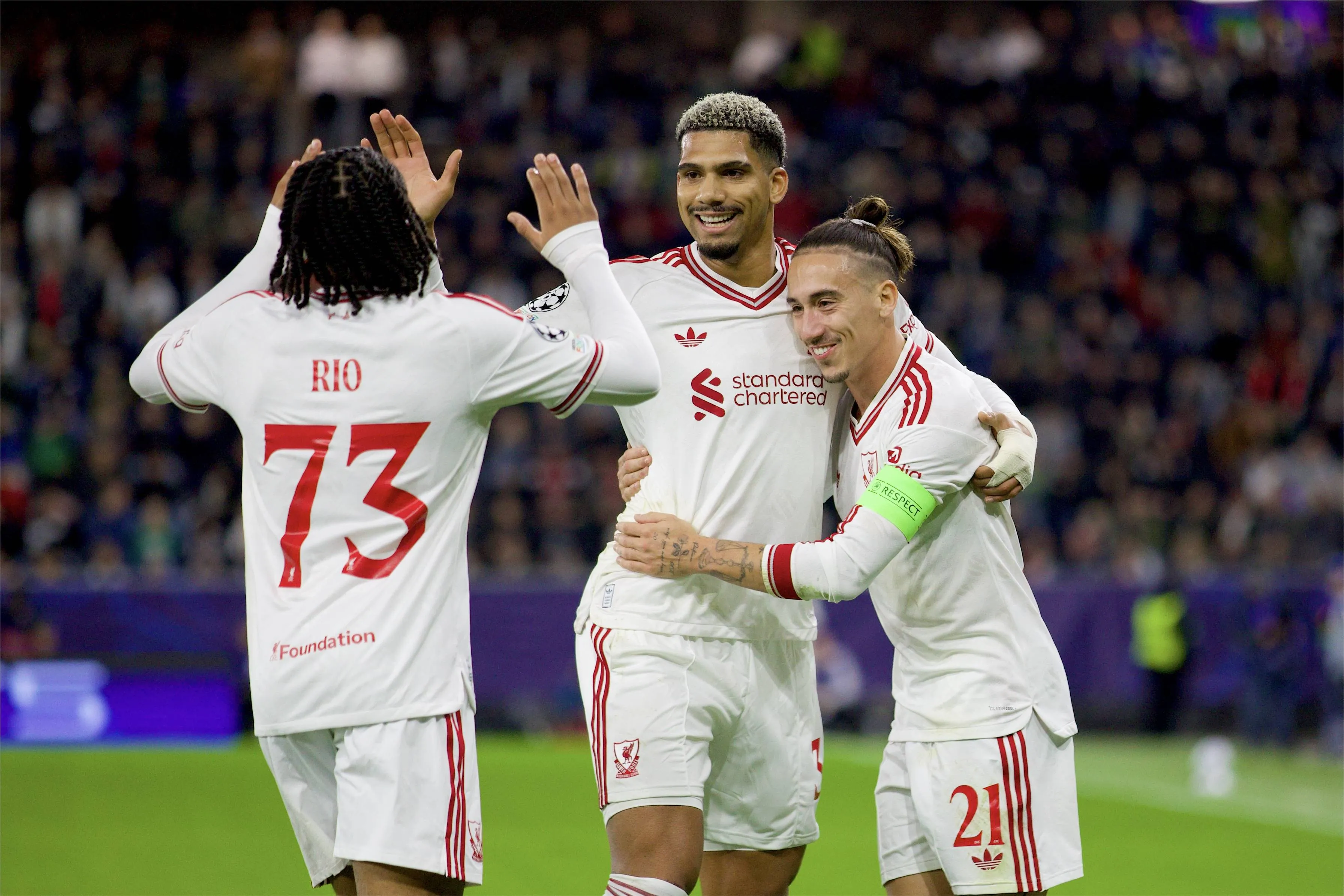 Ronald Ara&uacute;jo marcou o primeiro gol do Liverpool na vit&oacute;ria sobre o LASK