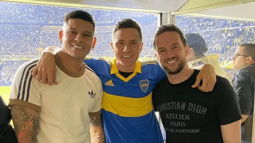 Marcos Rojo e Ander Herrera assistem jogo do Boca Juniors na Bombonera, em 2023