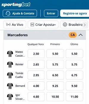 Mercados de jogadores dispon&iacute;veis em jogos de futebol na Sportingbet

