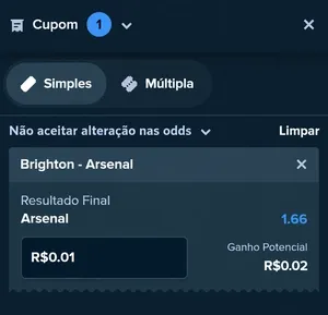 Cupom de apostas que pode ser montado a partir de R$0,01 na Stake
