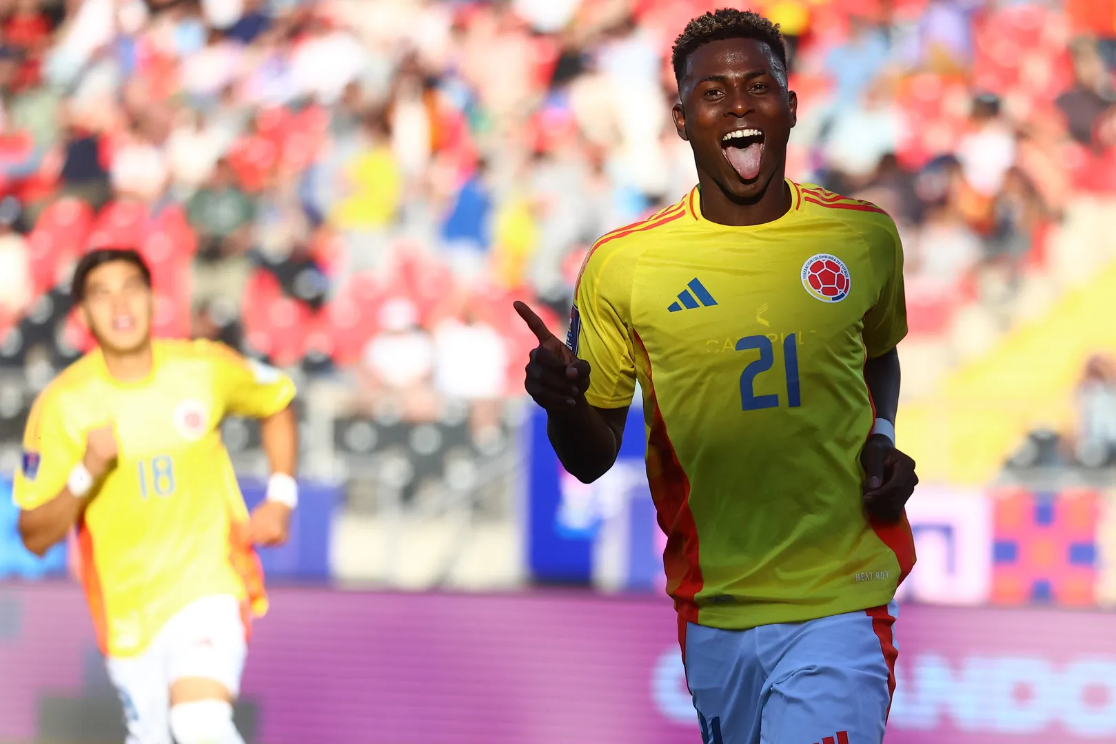 N&eacute;iser Villarreal celebra gol pela sele&ccedil;&atilde;o colombiana sub-20