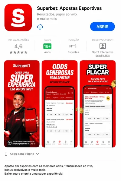 Aplicativo da Superbet na App Store, loja da iOS