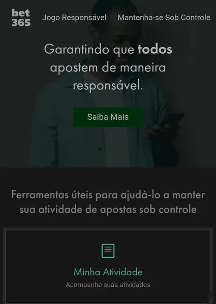 P&aacute;gina de jogo respons&aacute;vel da Bet365 Brasil