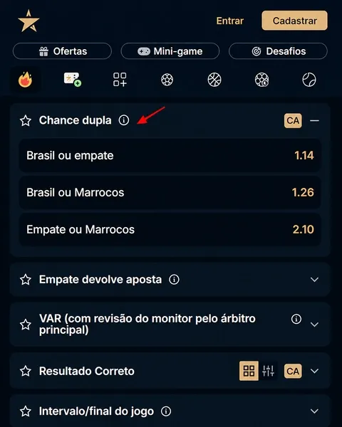 Mercado de Chance Dupla dispon&iacute;vel na Estrela Bet