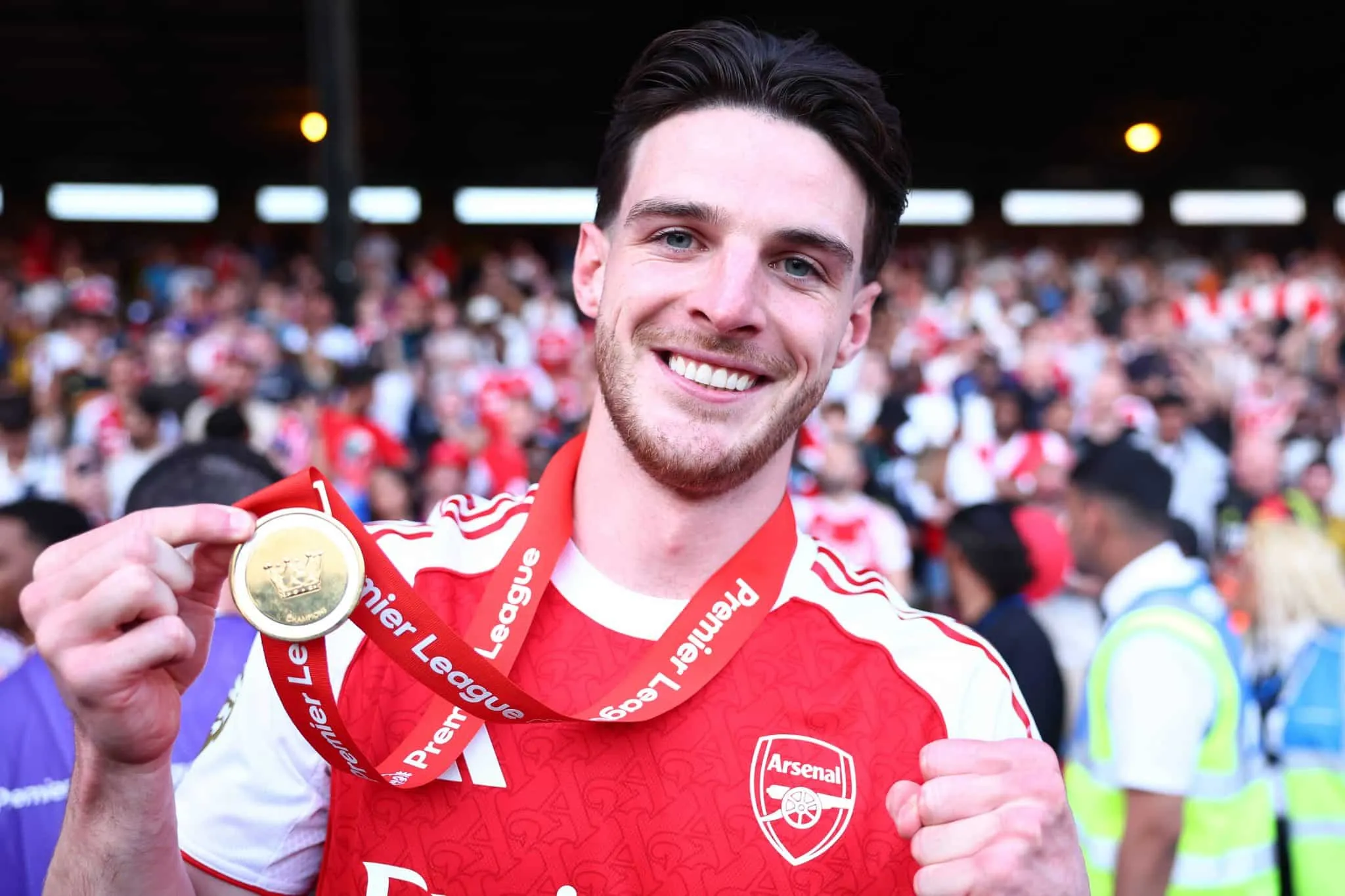 Declan Rice comemora t&iacute;tulo do Arsenal da Premier League
