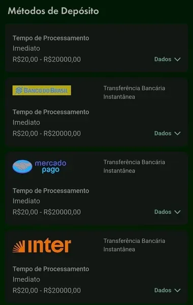 Op&ccedil;&otilde;es de transfer&ecirc;ncia banc&aacute;ria (TED) dispon&iacute;veis para dep&oacute;sito na Bet365, incluindo o Mercado Pago
