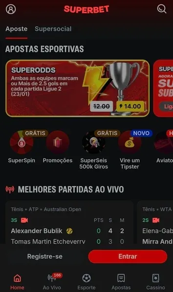Captura de tela da p&aacute;gina inicial da Superbet
