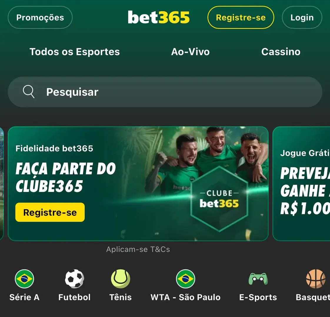 Captura de tela da Bet365, que aceita Pix de R$5