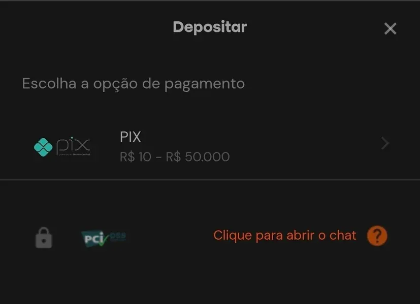 P&aacute;gina de dep&oacute;sitos da Betsson, com o Pix como &uacute;nica op&ccedil;&atilde;o dispon&iacute;vel para os jogadores
