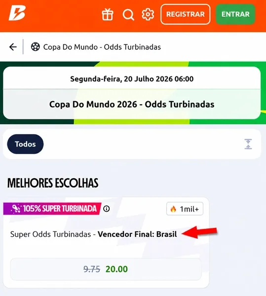 Cota&ccedil;&atilde;o especial para o t&iacute;tulo do Brasil na Copa com a Betano
