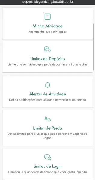 Captura de tela dos recursos de limite da Bet365 para jogo respons&aacute;vel