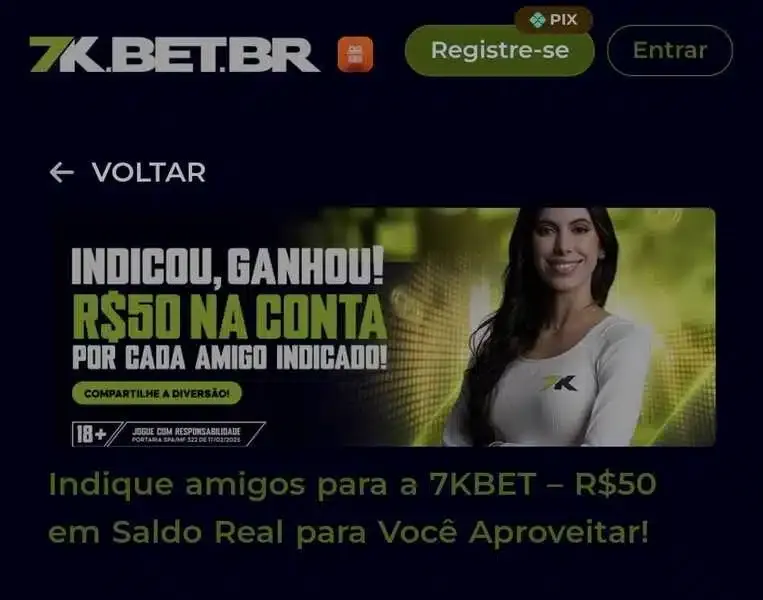 Captura de tela da promo&ccedil;&atilde;o "Indicou, Ganhou!" da 7K Bet Brasil