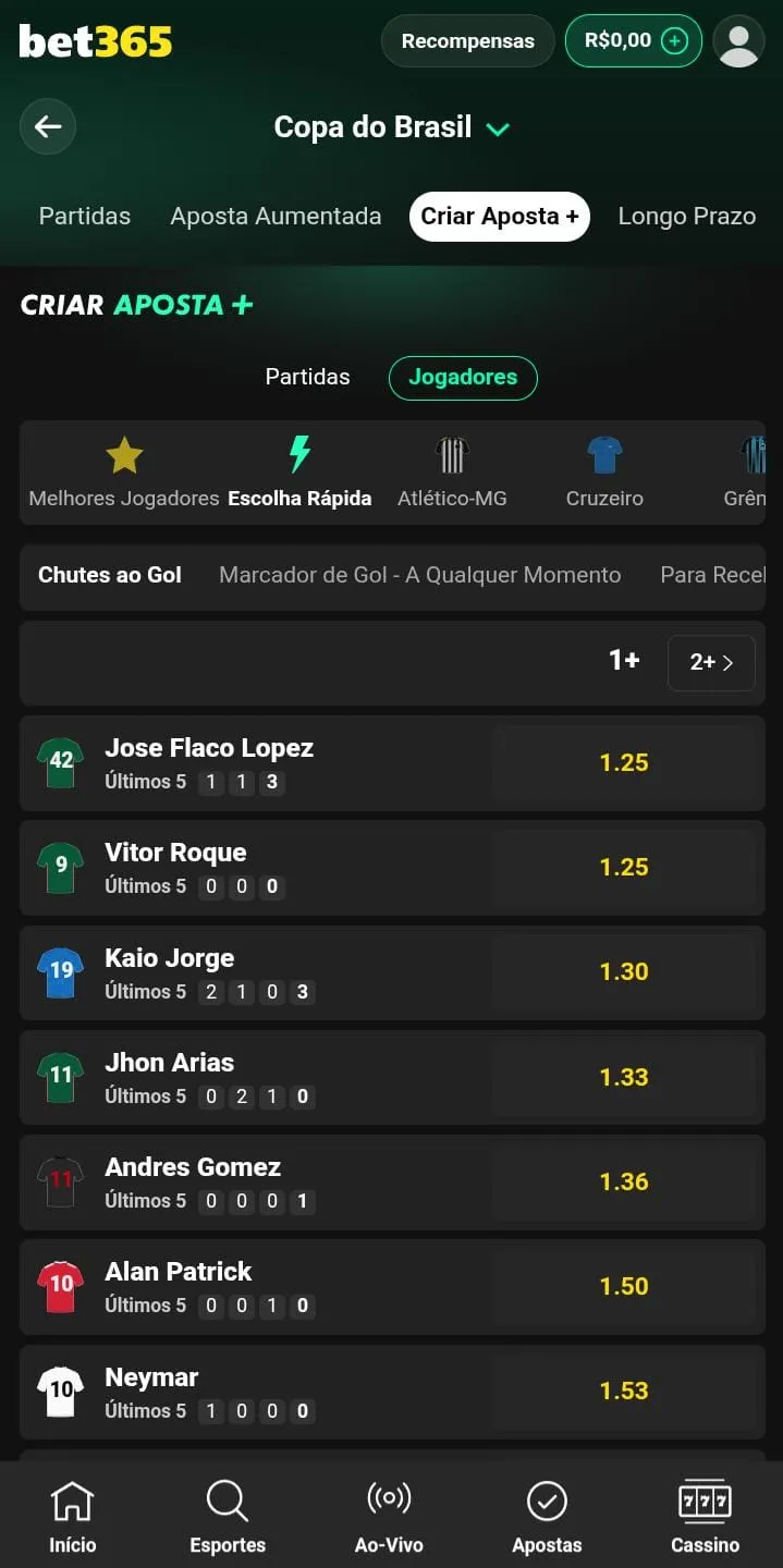 Criar Aposta + na Bet365