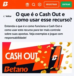 P&aacute;gina explicativa sobre o funcionamento do cash out na casa de apostas Betano
