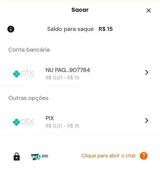 Simula&ccedil;&atilde;o de saque via Pix no aplicativo oficial da Betsson para Android
