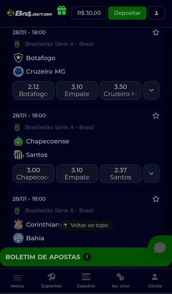Captura de tela da p&aacute;gina inicial da Br4bet no Brasileir&atilde;o