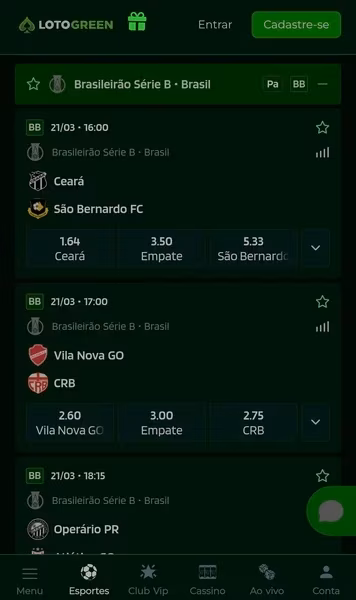 Mercados de apostas da S&eacute;rie B do Brasileir&atilde;o dispon&iacute;veis na Lotogreen