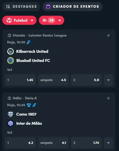  Captura de tela com uma op&ccedil;&atilde;o de Criador de Eventos na Blaze

