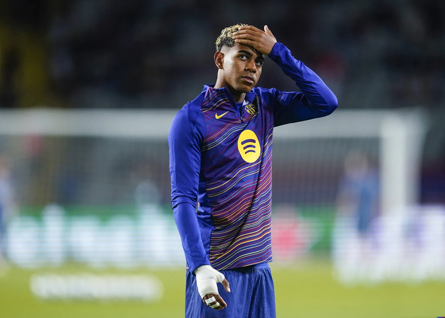 Lamine Yamal antes de partida do Barcelona