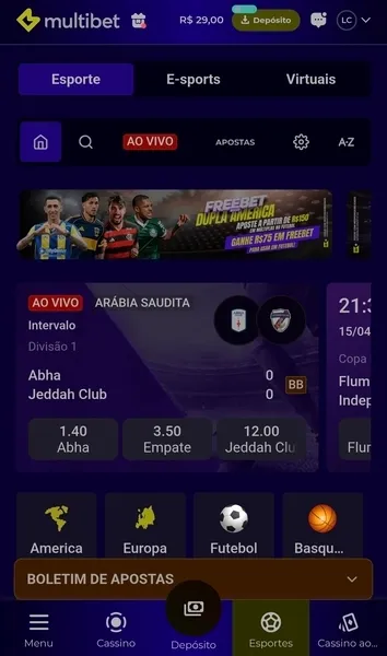 Vers&atilde;o mobile para navegador da Multibet em dispositivos iOS
