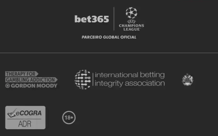 Captura de tela do footer do site da casa de apostas, que traz evid&ecirc;ncias de que a Bet365 &eacute; legal.