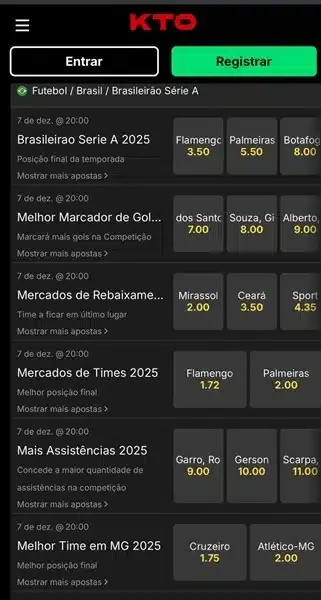Captura de tela da p&aacute;gina de apostas de longo prazo no Brasileir&atilde;o pela KTO
