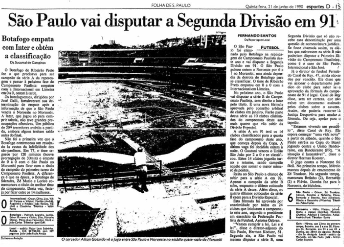 Reportagem da Folha de S&atilde;o Paulo sobre o rebaixamento (que nunca aconteceu) do S&atilde;o Paulo no Paulista (Foto: Reprodu&ccedil;&atilde;o)
