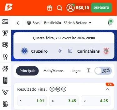 Duelo da S&eacute;rie A do Brasileir&atilde;o entre Cruzeiro e Corinthians com o pagamento antecipado dispon&iacute;vel