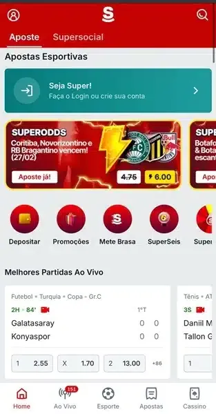 Captura de tela da p&aacute;gina inicial da Superbet