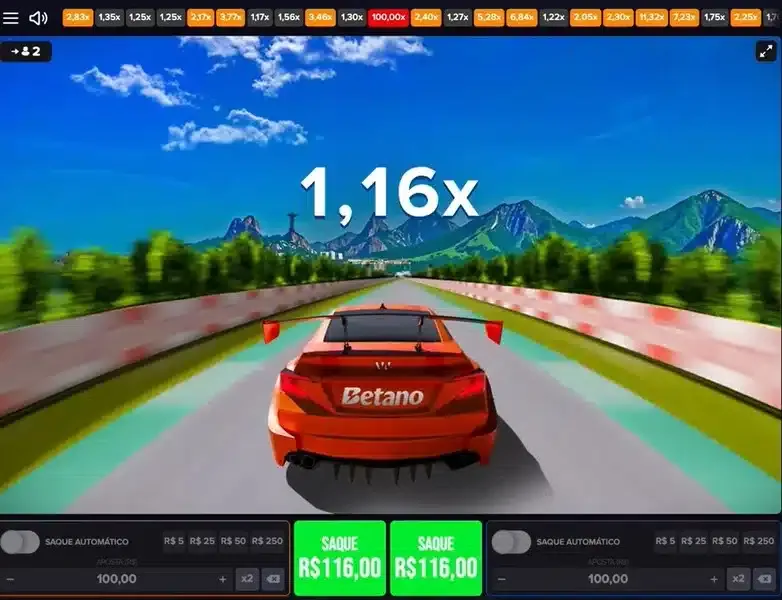Jogo "Acelera Betano" em sua vers&atilde;o demonstrativa