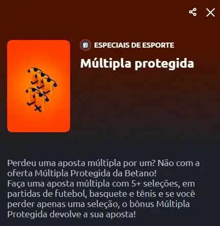 Captura de tela da oferta de M&uacute;ltipla Protegida da Betano