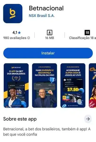 Captura de tela do app da Betnacional dispon&iacute;vel para download na Play Store