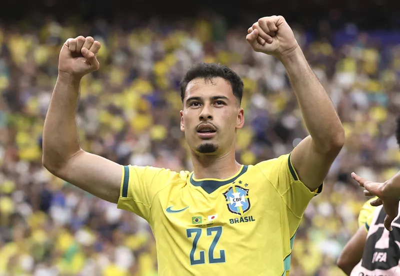Gabriel Martinelli comemora gol pela sele&ccedil;&atilde;o brasileira (Foto: IMAGO / Xinhua)