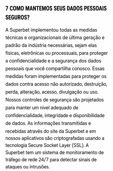 Informa&ccedil;&otilde;es sobre a seguran&ccedil;a de dados dispon&iacute;vel na Superbet Brasil
