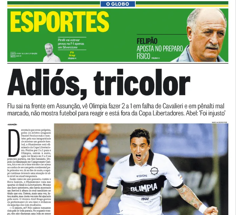 Fluminense foi eliminado da Libertadores pelo Olimpia em 2013 e deu o troco 10 anos depois - Foto: Reprodu&ccedil;&atilde;o/Acervo O Globo